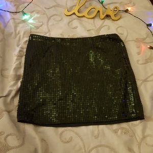 Green sequin mini skirt